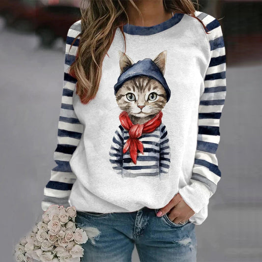 Women's Clothes Cat Print Sweatshirt elevenforest