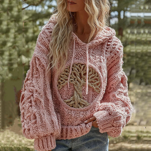 Women's Viking Tree Of Life Art Knit Hooded Sweater artswardrobe