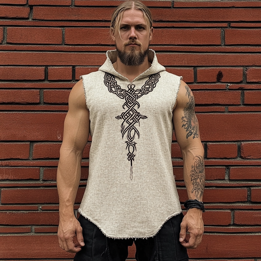 Vintage Viking Rune Linen Hooded Vest elevenforest