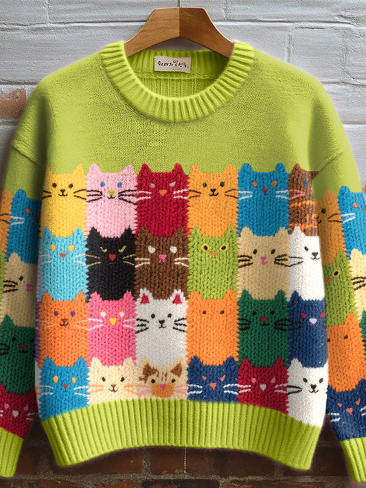 Women's Lovely Cats Pattern Cozy Knit Sweater elevenforest
