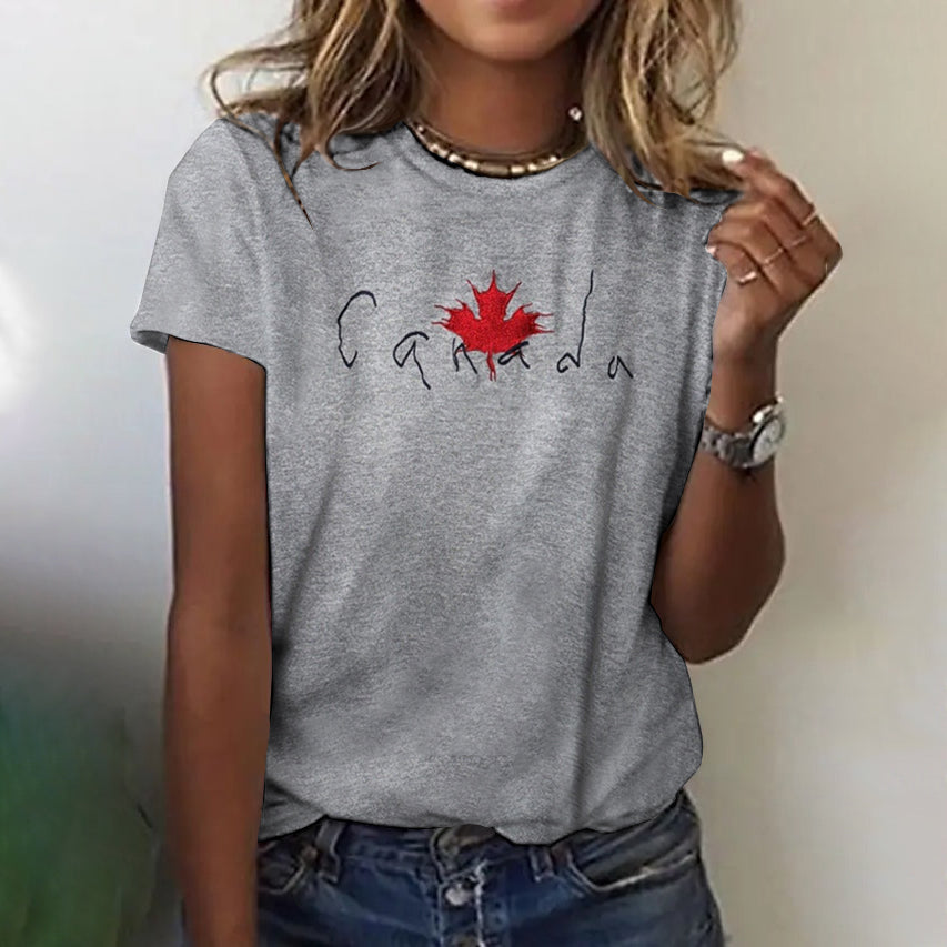 Comstylish Women's Canada Maple Leaf Crew Neck Short Sleeve T-shirt
