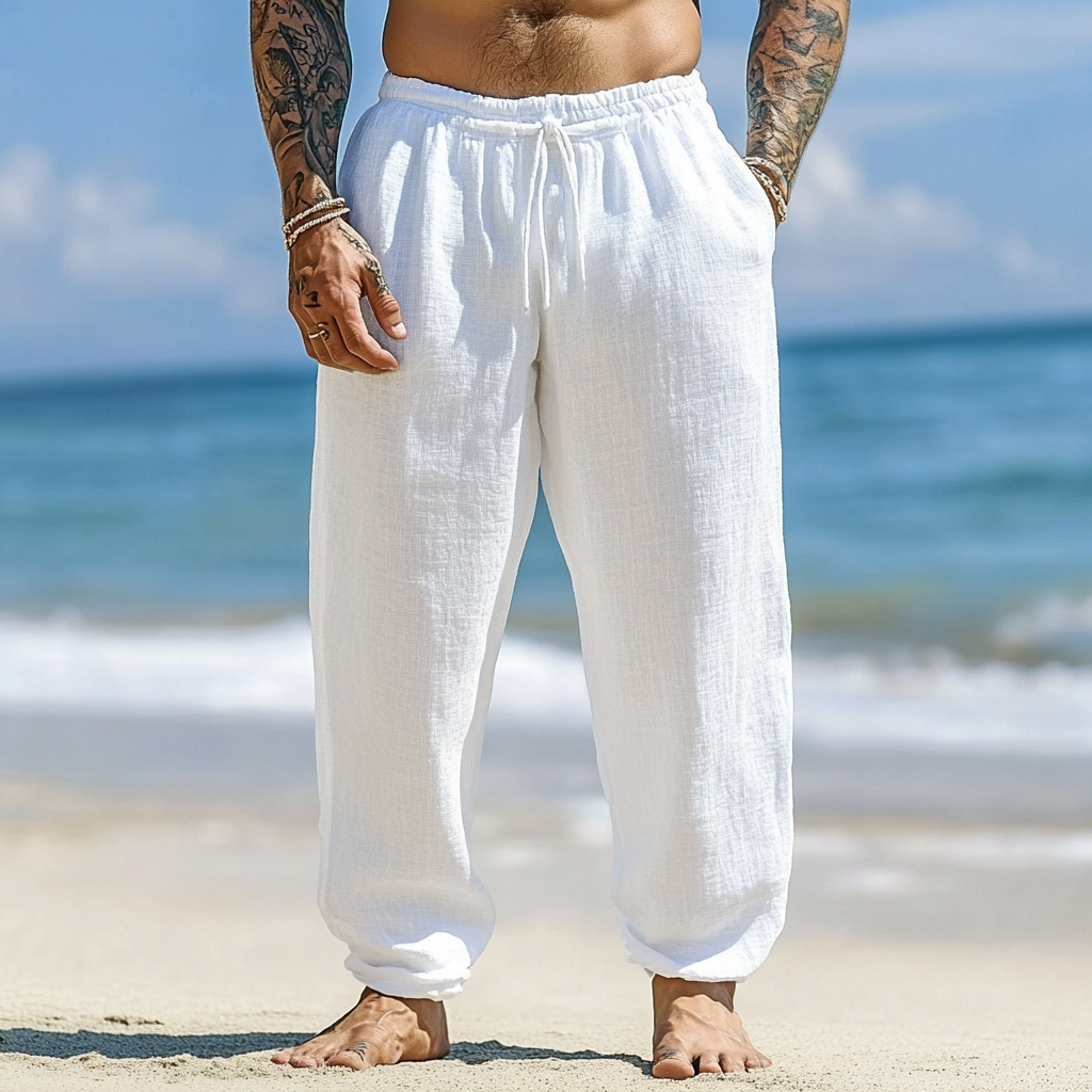 Men's Casual Fashion Solid Color Cotton And Linen Casual Pants elevenforest