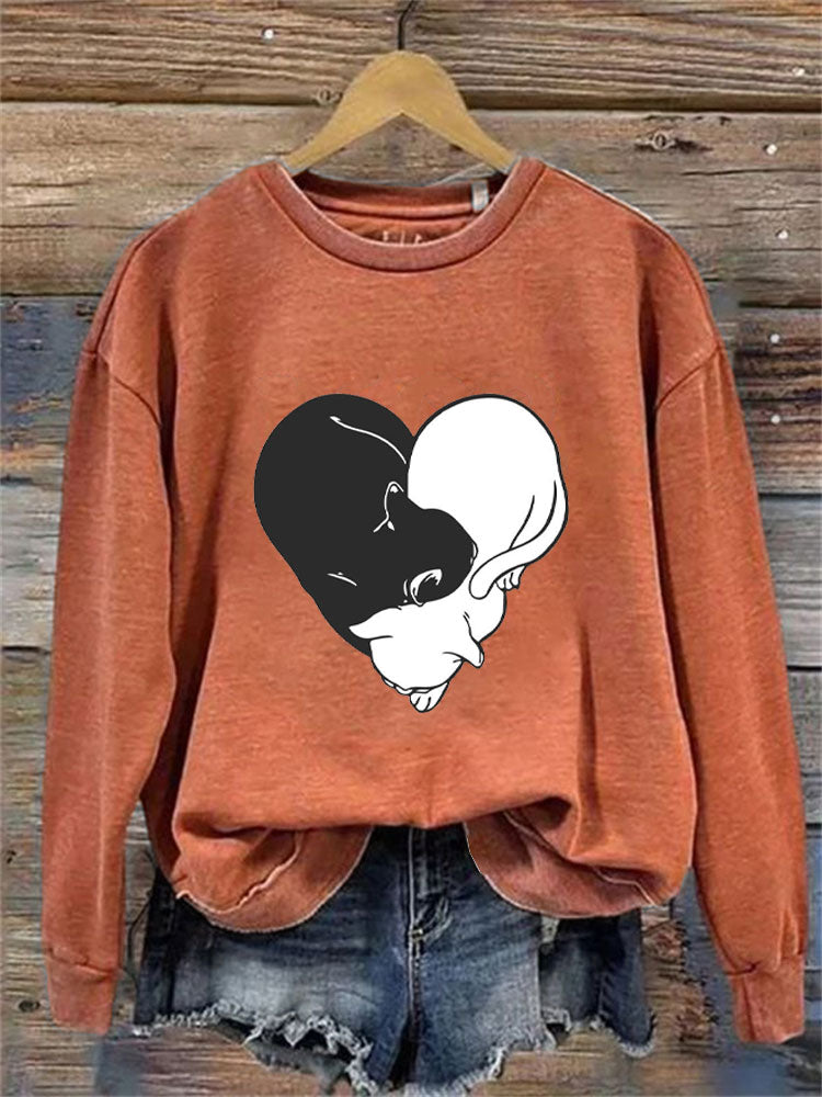 Women's Casual Funny Black Cat Print Sweatshirt elevenforest