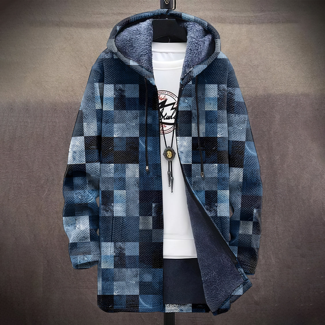 Men's Vintage Abstract Geometric Art Comfort Plush Hooded Coat artswardrobe