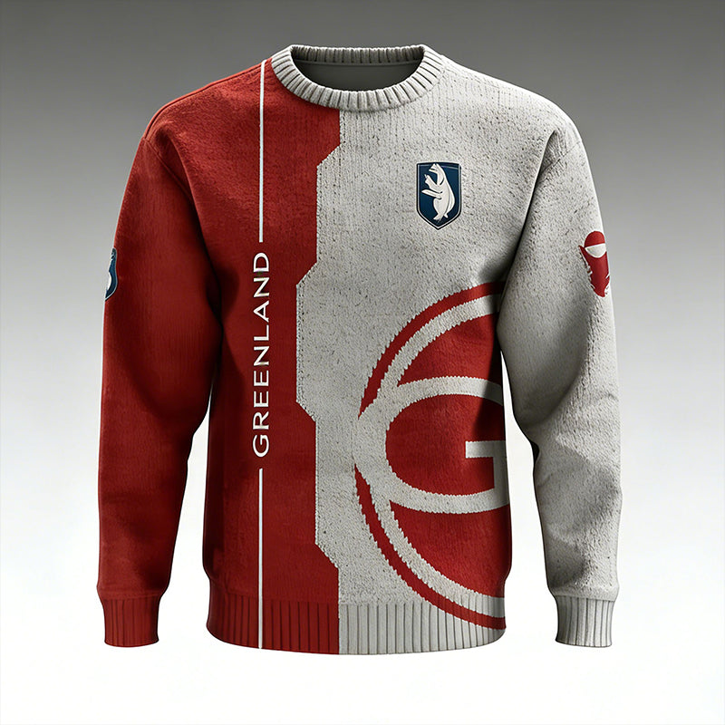 Comstylish Retro Greenland Pattern Crew Neck Casual Sweater