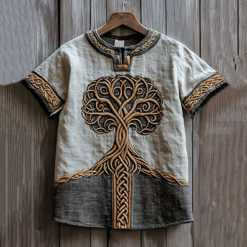 Men's Viking Celtic Embroidery Linen T Shirt elevenforest
