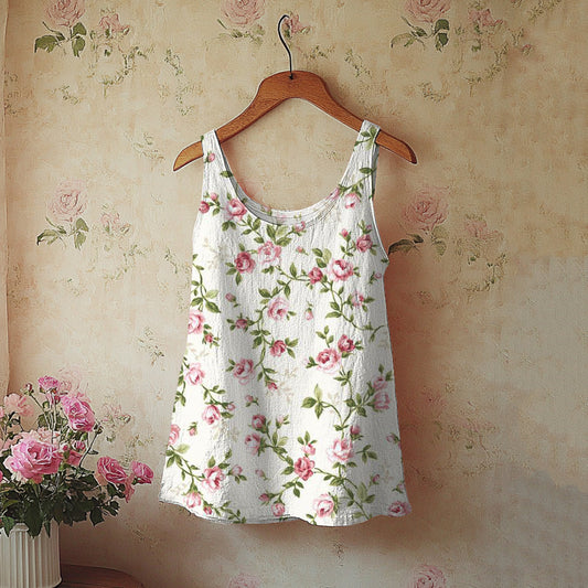 Floral Print Linen Blend Tank Top elevenforest