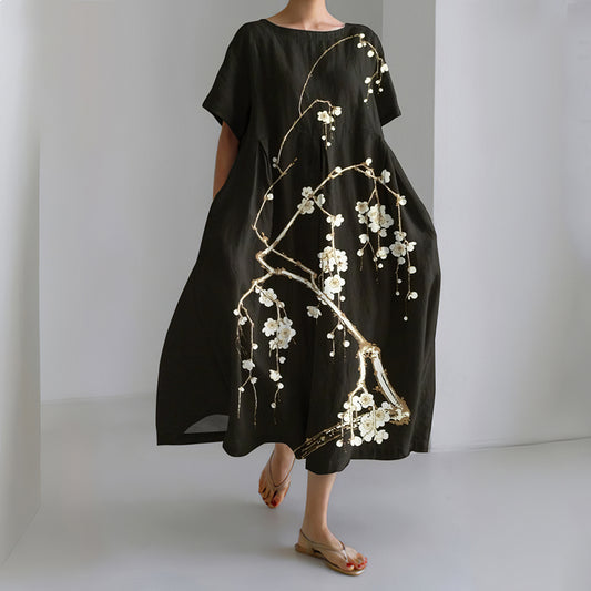 Comstylish Women's Japanese Art Painting Print Midi Dress