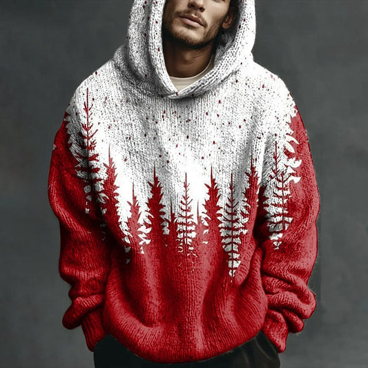 Comstylish Men's Vintage Christmas Pattern Hooded Knit Sweater
