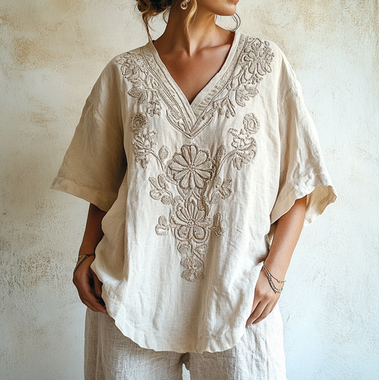 Vintage Floral Lace Art Comfy V Neck T Shirt elevenforest