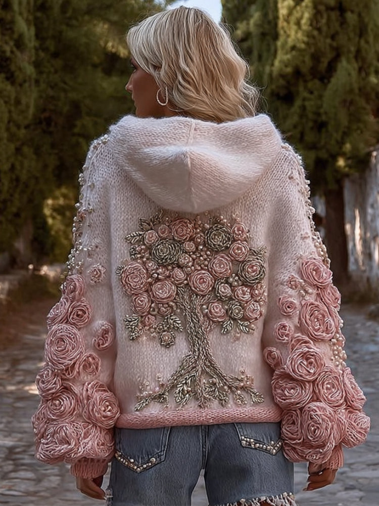 Bohemian Gradient Floral Thick Hooded Sweater elevenforest