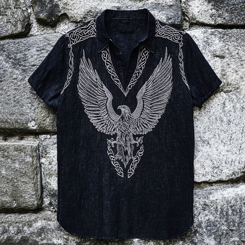 Men's Eagle Totem Celtic Knot Lapel Short Sleeve Shirt elevenforest