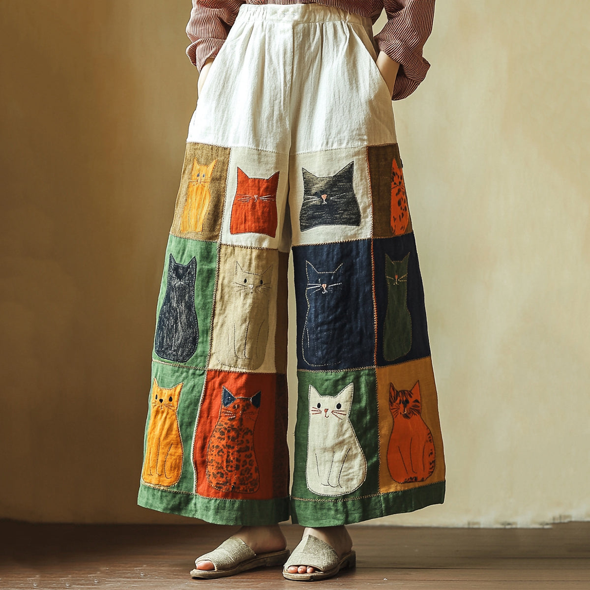 Women's Pop Popular Patchwork Cat Casual Pants elevenforest