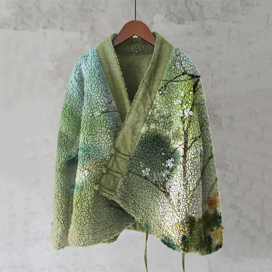 Springtime Floral  Blossom Japanese Art Cozy Fleece Kimono Cardigan elevenforest