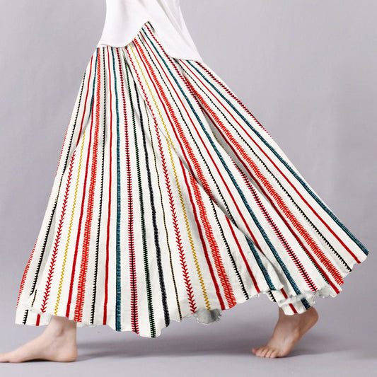 Vintage Bohemian Colorful Striped Cozy Linen Skirt elevenforest