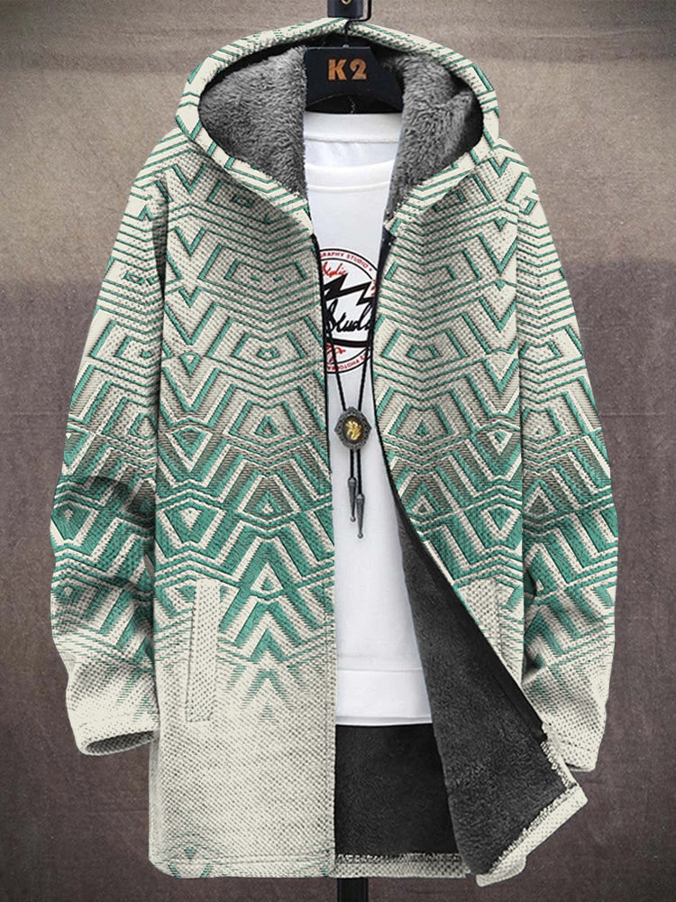 Men's Geometric Pattern Vintage Hooded Coat artswardrobe