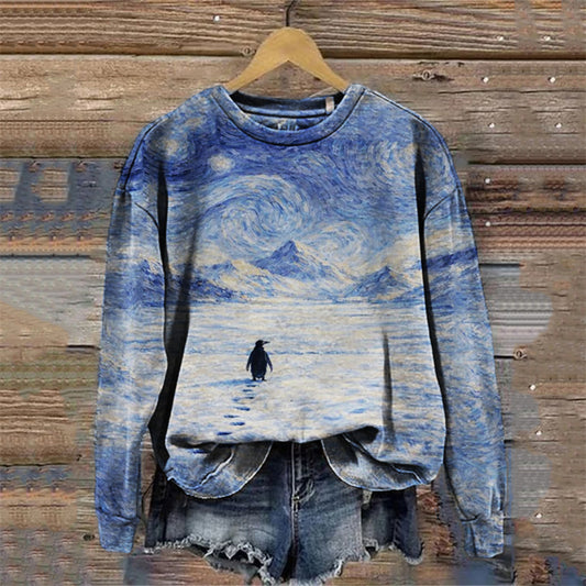 Comstylish Nihilism Penguin Starry Polar Night Sweatshirt