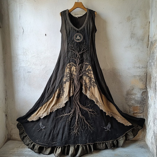 Tribal Life Of Tree Runes Embroidery Lace Art Tank Dress elevenforest