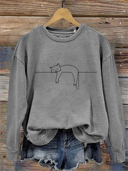 Women's Casual Funny Black Cat Print Sweatshirt elevenforest