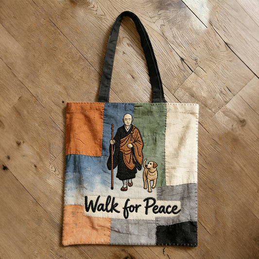 Comstylish Walk For Peace Monks With Aloka Dog Patchwork Ecofriendly Tote Bag