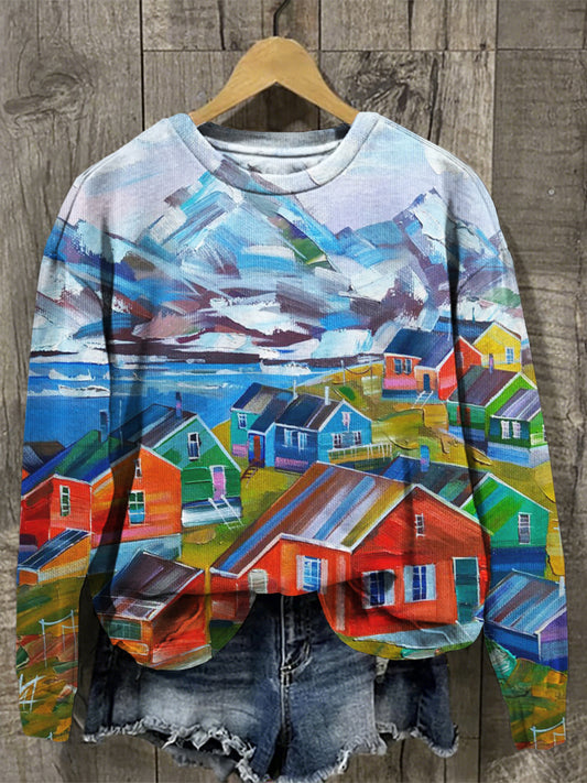 Comstylish Greenland Oil Painting Art Print Comfy Sweatshirt