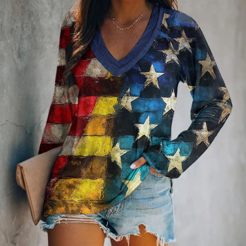 Women's Vintage Independence Day Flag Graphic T-shirt elevenforest