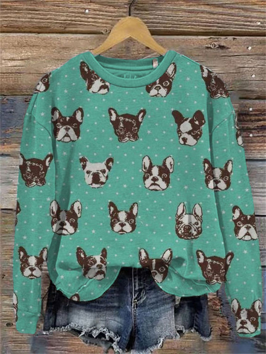 Women's Casual Funny French Bulldog Print Sweatshirt elevenforest