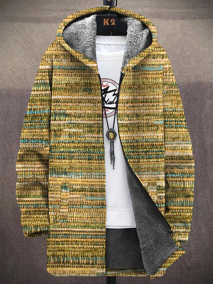 Men's Vintage Striped Knitted Pattern Cozy Hooded Coat artswardrobe
